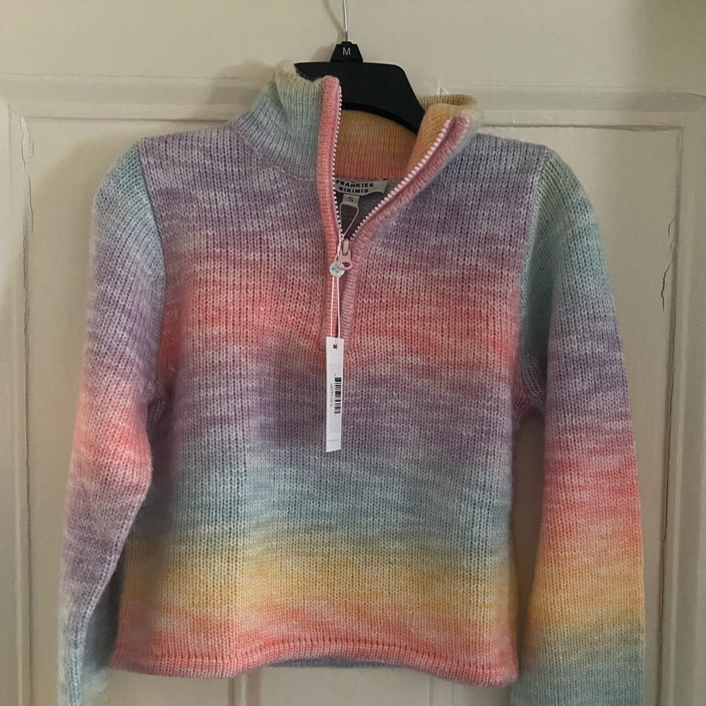 Frankie’s Bikinis Cropped Pastel Rainbow Sweater NWT
